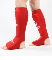 GROUND GAME Ochraniacze Piszczeli i Stopy Elastyczne z Rzepem Czerwone