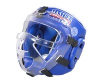 MASTERS Kask do Karate / Kickboxingu z Maską Kratką Plastikową Niebieski WAKO