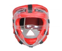 MASTERS Kask do Karate / Kickboxingu z Maską Kratką Plastikową Czerwony WAKO
