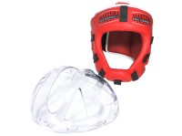 MASTERS Kask do Karate / Kickboxingu z Maską Kratką Plastikową Czerwony WAKO