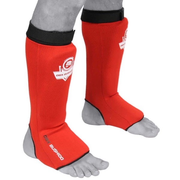 BUSHIDO Ochraniacze Piszczeli i Stopy Elastyczne z Rzepem Czerwone