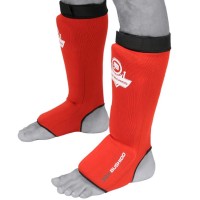 BUSHIDO Ochraniacze Piszczeli i Stopy Elastyczne z Rzepem Czerwone