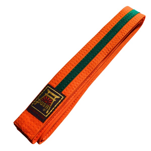 BUSHI Pas do Judo Dwukolorowy z Lamówką Pomarańczowo-Zielony