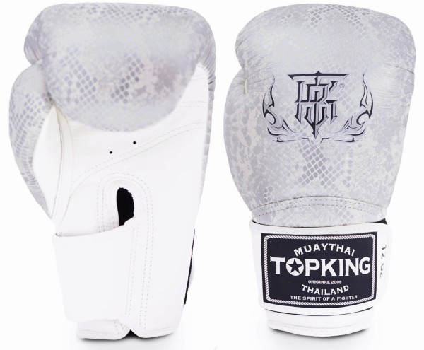 TOP KING Rękawice Bokserskie Snake Skin Jasnosrebrne