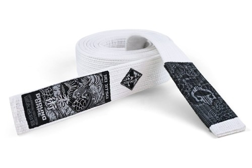 GROUND GAME Pas do BJJ Jiu Jitsu Biały PREMIUM ze Zdobieniami