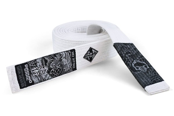 GROUND GAME Pas do BJJ Jiu Jitsu Biały PREMIUM ze Zdobieniami