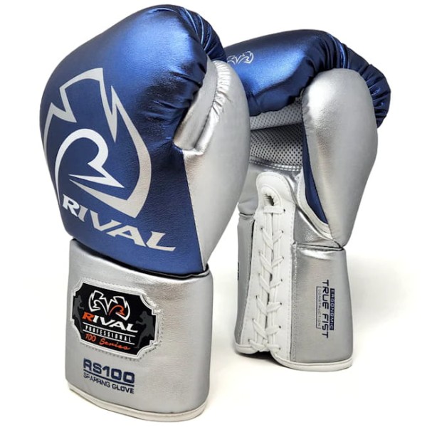 RIVAL Rękawice Bokserskie Wiązane RS100 PROFESSIONAL SPARRING Niebiesko-Srebrne