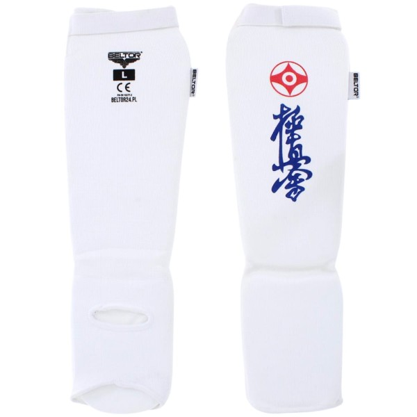 BELTOR Ochraniacze Piszczeli i Stopy Elastyczne z Rzepem KABE do Karate Kyokushin Białe