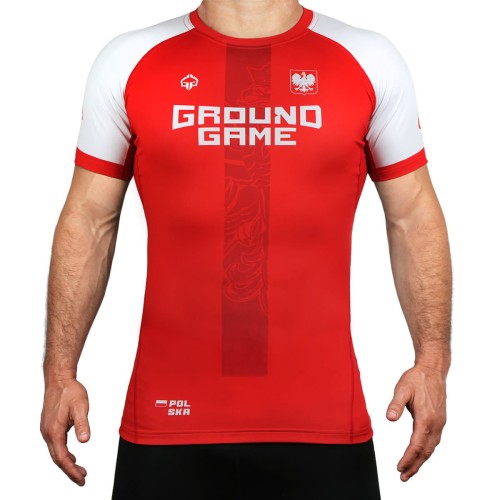 GROUND GAME Rashguard MMA Polska 2.0 Biało-Czerwony Krótki Rękaw