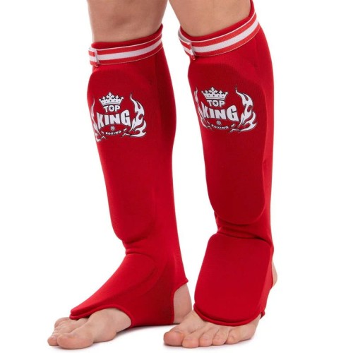 TOP KING Ochraniacze Piszczeli i Stopy Elastyczne z Rzepem Czerwone