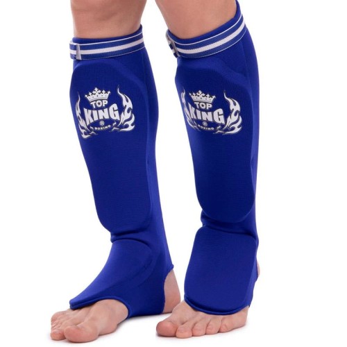 TOP KING Ochraniacze Piszczeli i Stopy Elastyczne z Rzepem Niebieskie