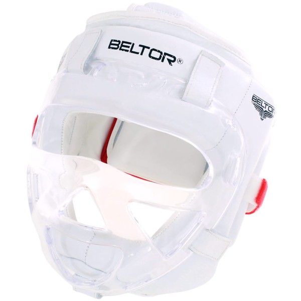 BELTOR Kask Karate / Krav Maga z Maską Kratką Plastikową KUMITE SHIRO-AKA Biały