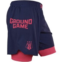GROUND GAME Spodenki MMA Podwójne 2w1 FC Armbar Granatowo-Różowe