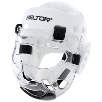 BELTOR Kask Piankowy z Odpinaną Maską Szybą Plastikową TYTAN do Karate / Taekwondo Biały