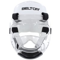 BELTOR Kask Piankowy z Odpinaną Maską Szybą Plastikową TYTAN do Karate / Taekwondo Biały