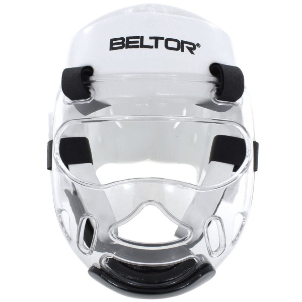 BELTOR Kask Piankowy z Odpinaną Maską Szybą Plastikową TYTAN do Karate / Taekwondo Biały