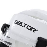 BELTOR Kask Piankowy z Odpinaną Maską Szybą Plastikową TYTAN do Karate / Taekwondo Biały