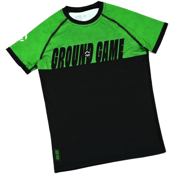 GROUND GAME Rashguard MMA Dziecięcy IBJJF Zielony Krótki Rękaw