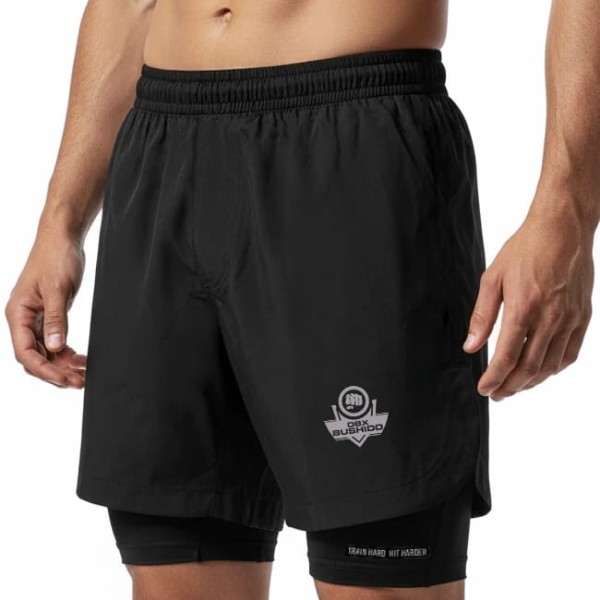 BUSHIDO Spodenki Treningowe Podwójne 2w1 Czarne