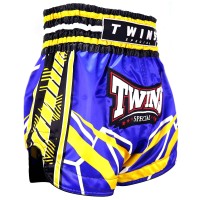 TWINS SPECIAL Spodenki Muay Thai RACING Niebiesko-Żółte