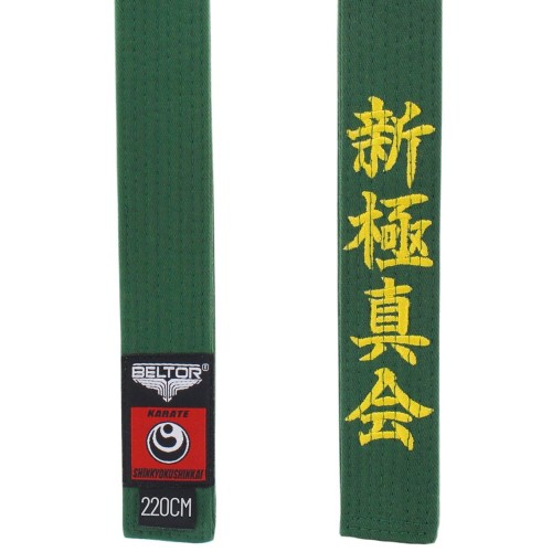 BELTOR Pas do Karate Shinkyokushin z Haftem Zielony