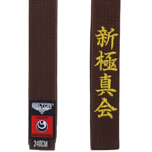 BELTOR Pas do Karate Shinkyokushin z Haftem Brązowy PREMIUM