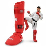 MOOTO Ochraniacze Piszczeli i Stopy Czerwone z Aprobatą Karate WKF