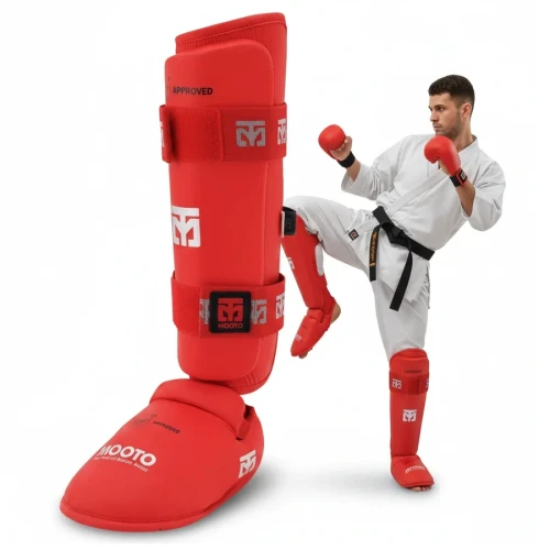 MOOTO Ochraniacze Piszczeli i Stopy Czerwone z Aprobatą Karate WKF