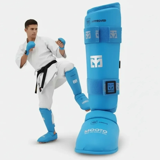 MOOTO Ochraniacze Piszczeli i Stopy Niebieskie z Aprobatą Karate WKF