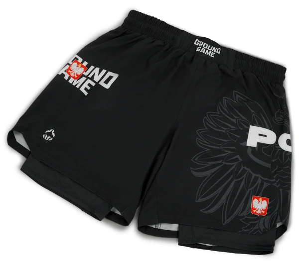 GROUND GAME Spodenki MMA Podwójne 2w1 Polska 3.0 Czarne