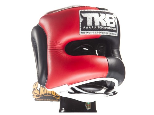 TOP KING Kask Bokserski z Osłoną Nosa Czerwono-Czarny